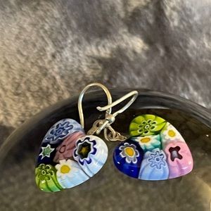 Preowned .925 flower heart glass drop earrings